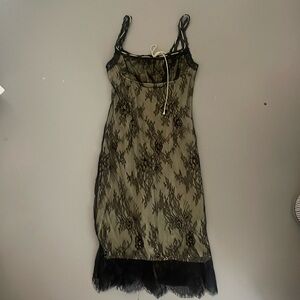 cider extra small green and black lace midi dress
